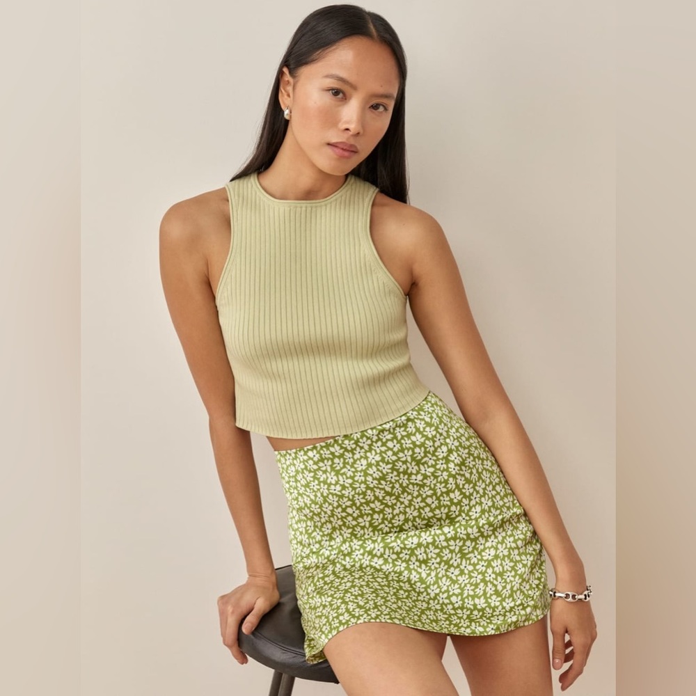 Reformation- Benson Silk Skirt, Absinthe